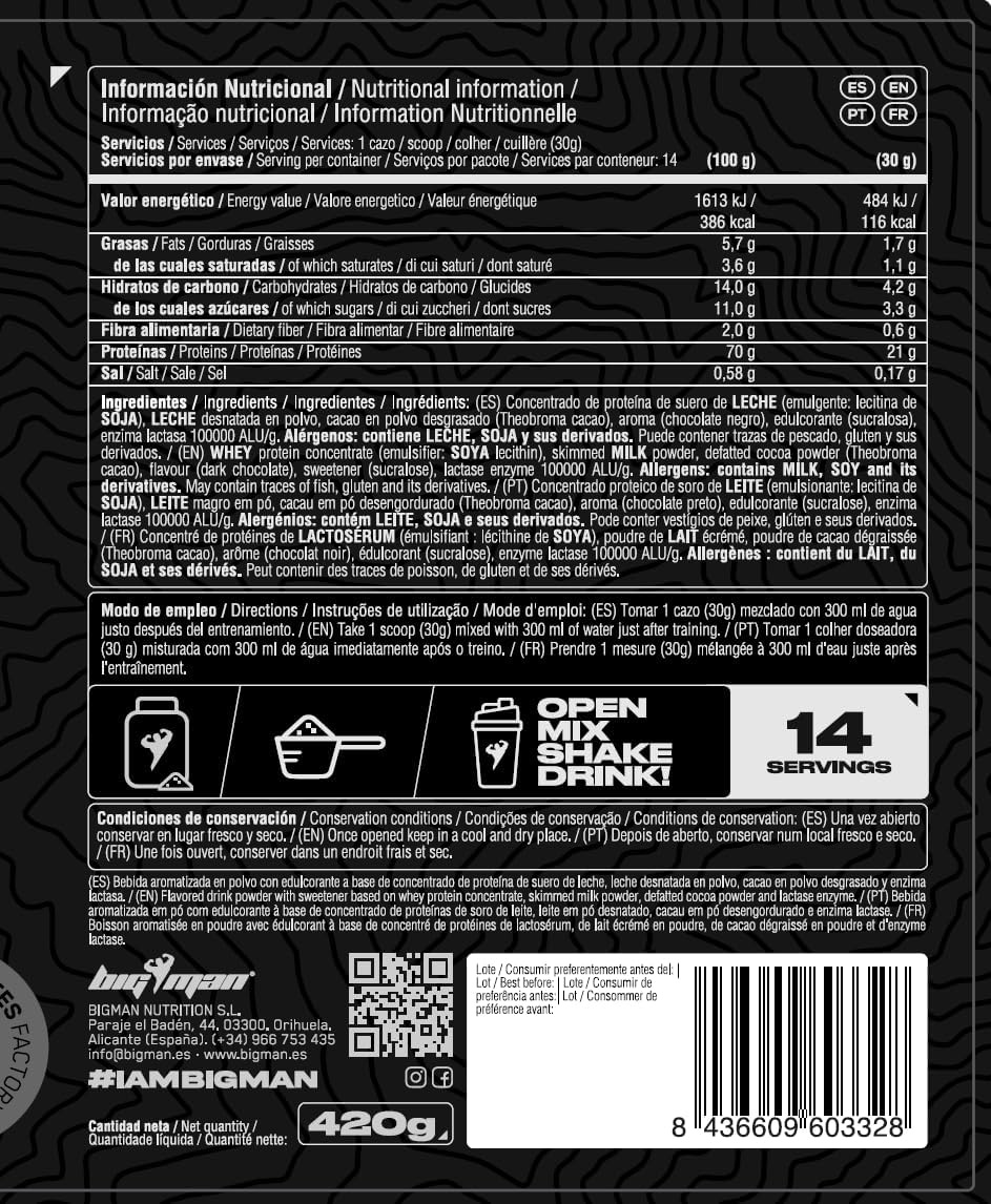 BigMan Ultimate Whey 2kg Choco Blanco | Proteína Concentrada con BCAA y Glutamina